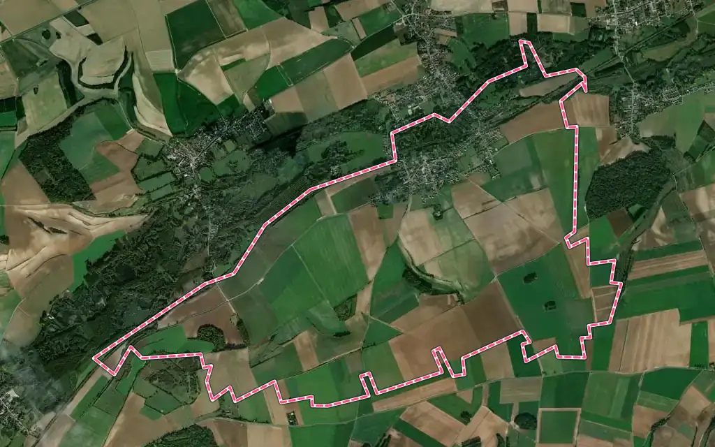 Vue satellite de Méricourt-l'Abbé avec ses contours administratifs