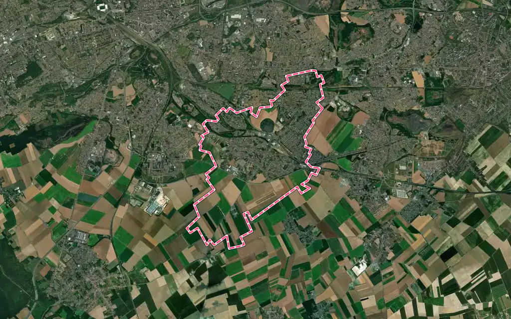 Vue satellite de Méricourt avec ses contours administratifs