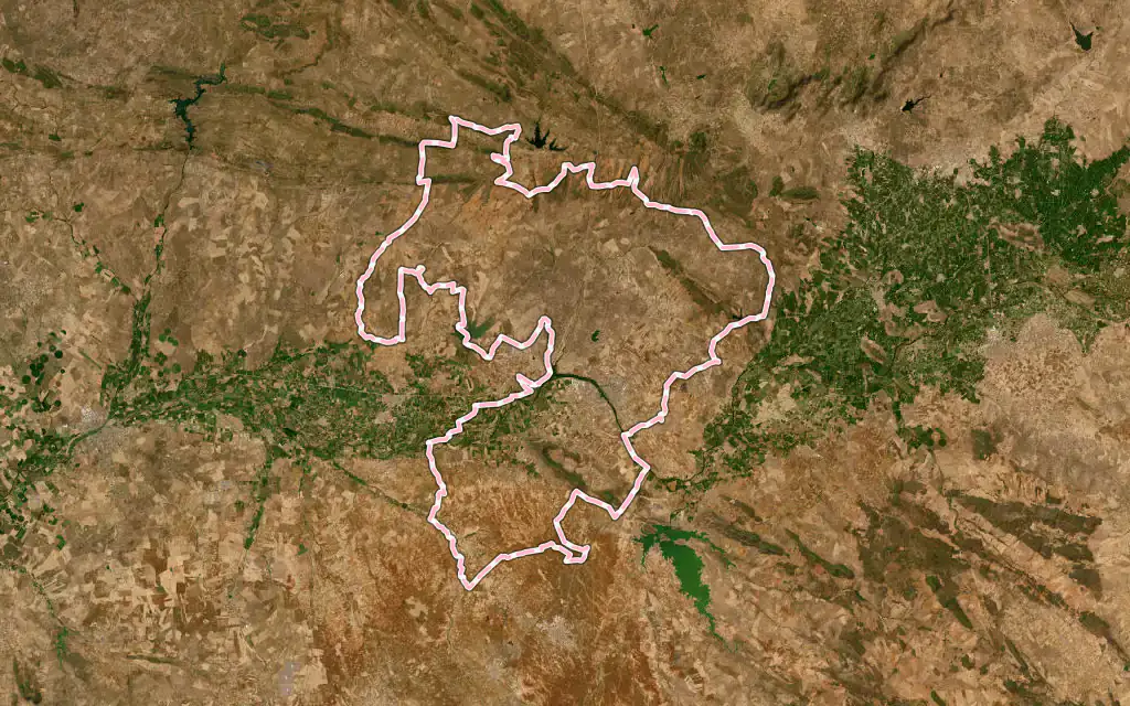 Vista satélite de Mérida con su contorno administrativo