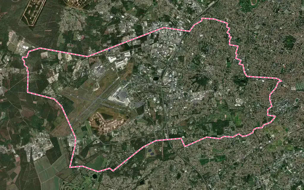 Vue satellite de Mérignac avec ses contours administratifs