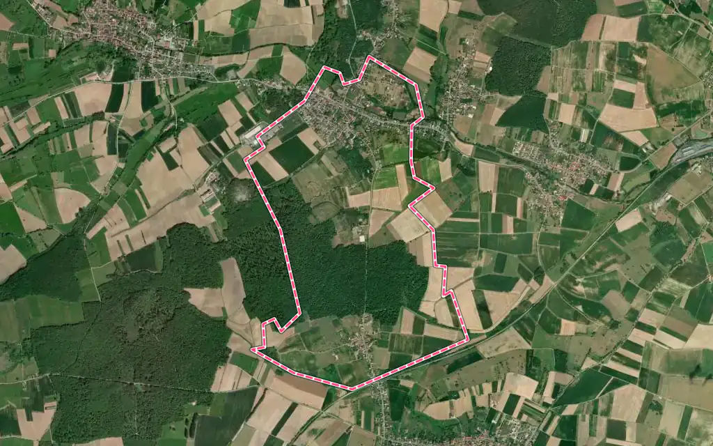 Vue satellite de Merkwiller-Pechelbronn avec ses contours administratifs