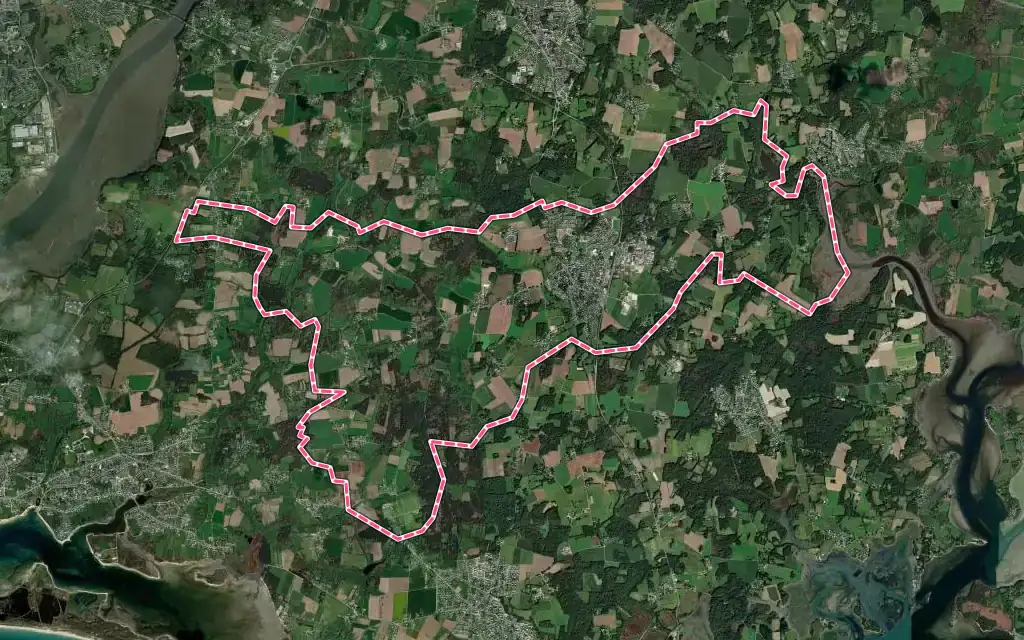 Vue satellite de Merlevenez avec ses contours administratifs