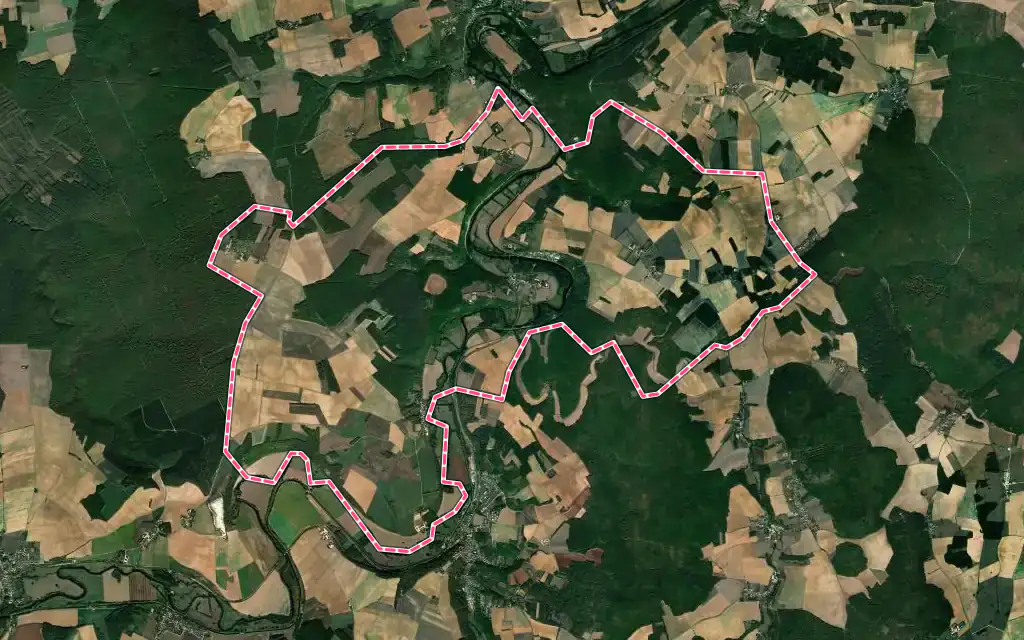 Vue satellite de Merry-sur-Yonne avec ses contours administratifs