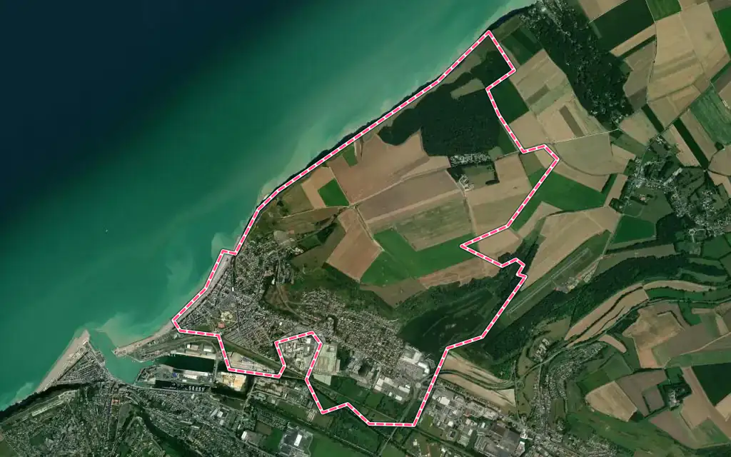 Vue satellite de Mers-les-Bains avec ses contours administratifs