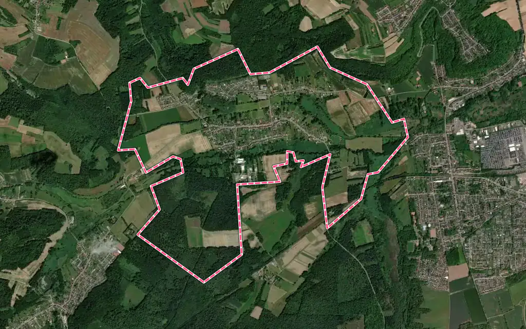 Vue satellite de Merten avec ses contours administratifs