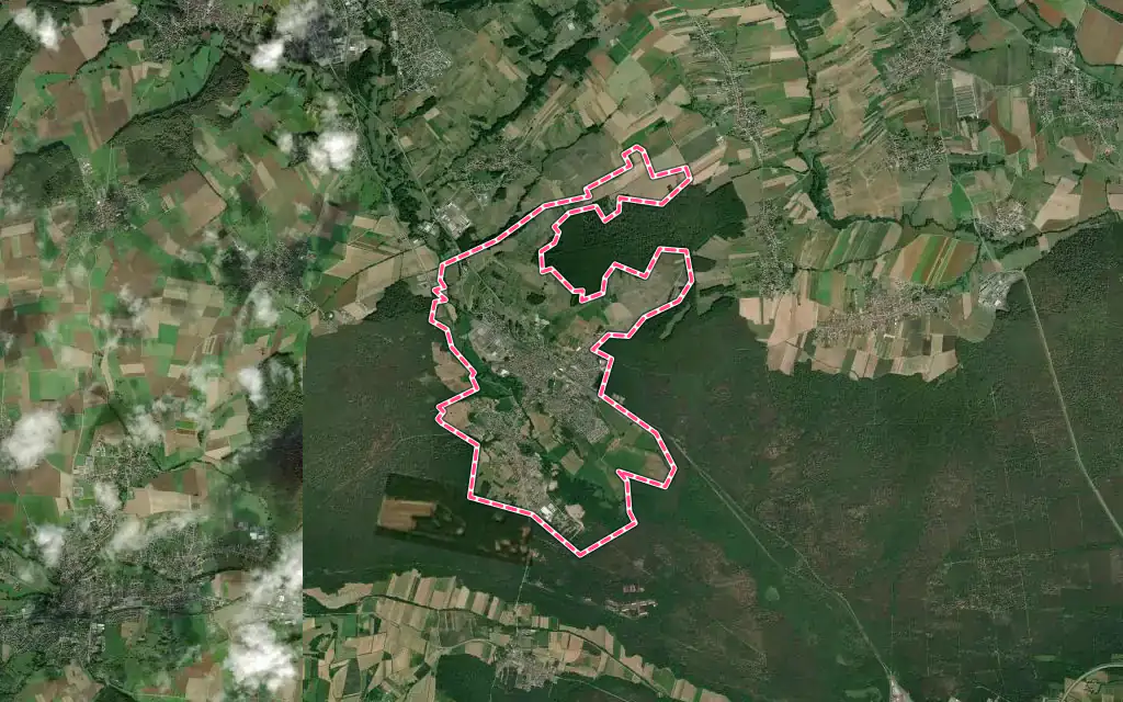 Vue satellite de Mertzwiller avec ses contours administratifs