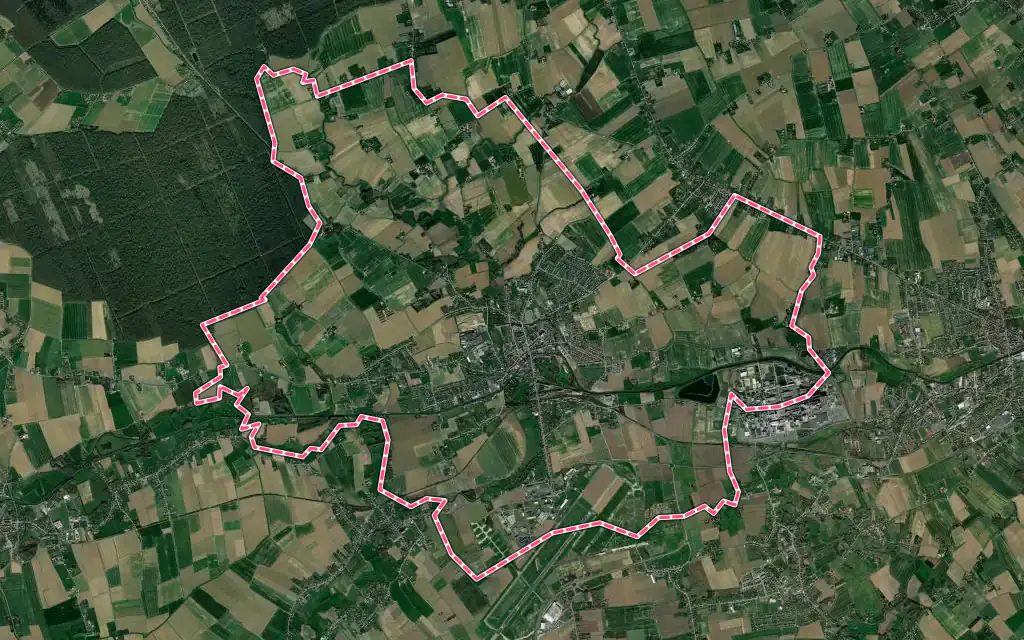 Vue satellite de Merville avec ses contours administratifs