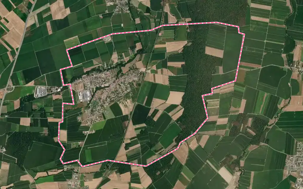 Vue satellite de Merxheim avec ses contours administratifs