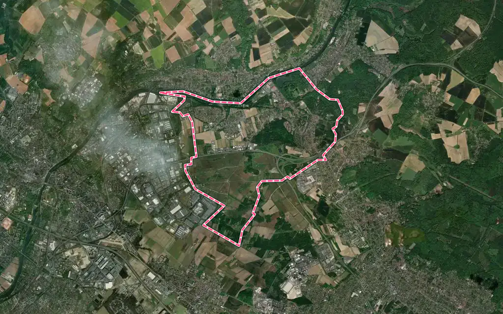 Vue satellite de Méry-sur-Oise avec ses contours administratifs