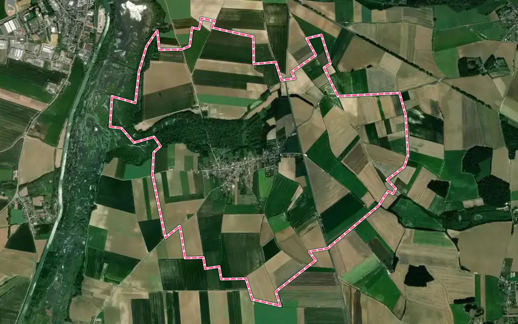 Vue satellite de Mesnil-Bruntel avec ses contours administratifs