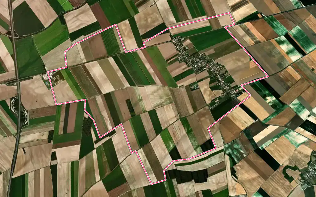 Vue satellite de Mesnil-Sellières avec ses contours administratifs