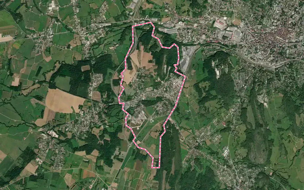 Vue satellite de Messia-sur-Sorne avec ses contours administratifs