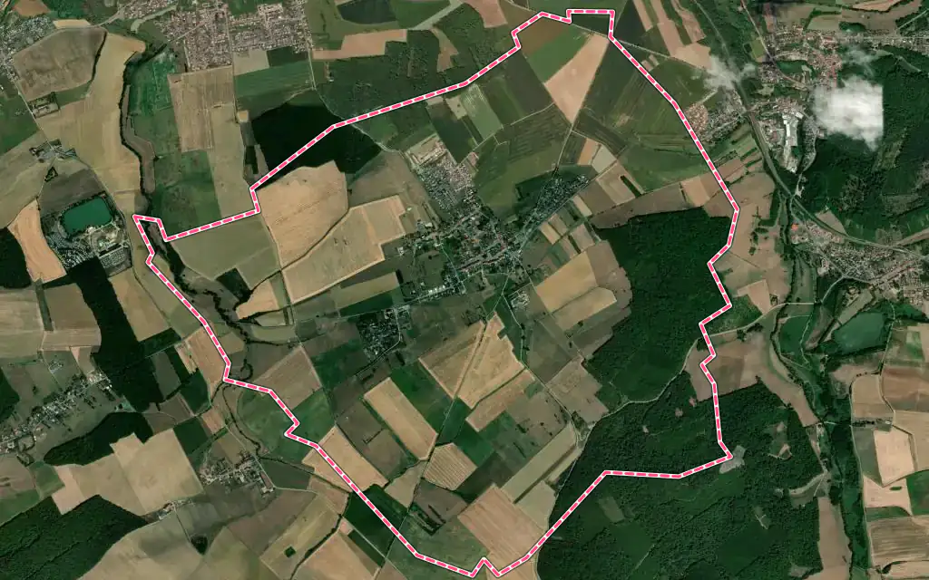 Vue satellite de Metzeresche avec ses contours administratifs