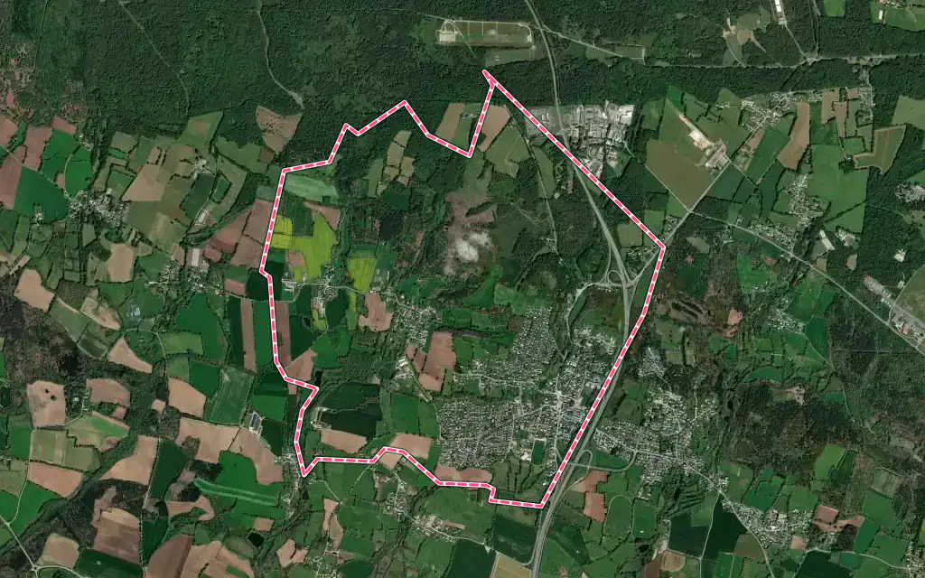 Vue satellite de Meucon avec ses contours administratifs