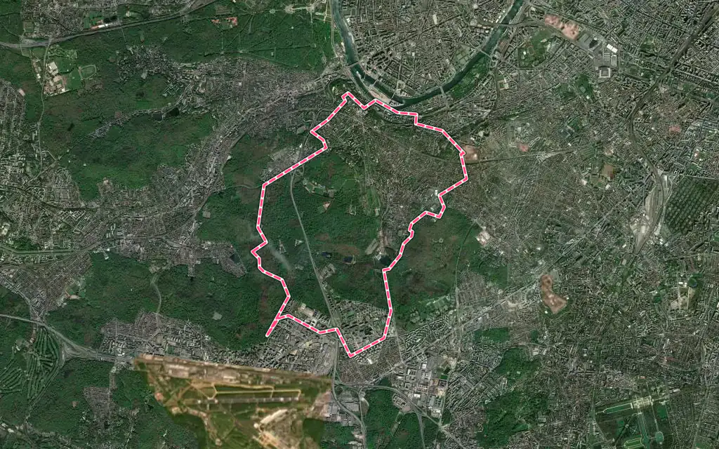 Vue satellite de Meudon avec ses contours administratifs