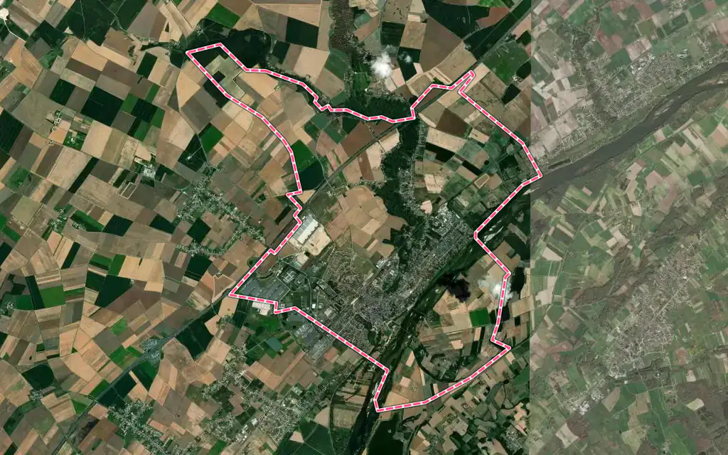 Vue satellite de Meung-sur-Loire avec ses contours administratifs