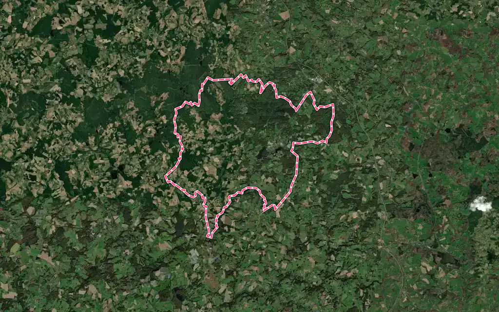 Vue satellite de Meuzac avec ses contours administratifs