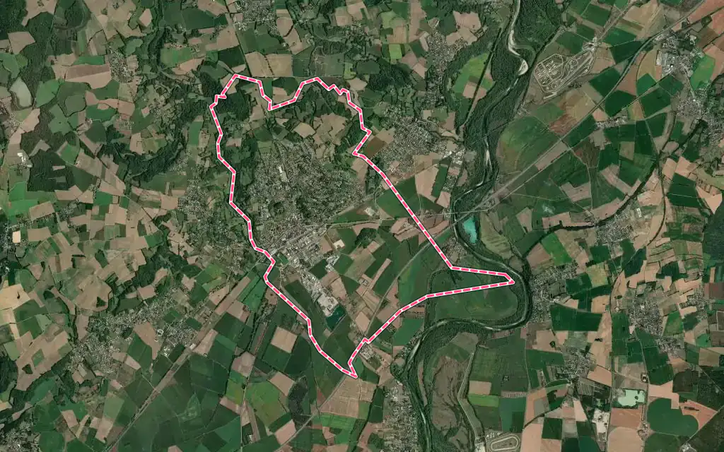 Vue satellite de Meximieux avec ses contours administratifs