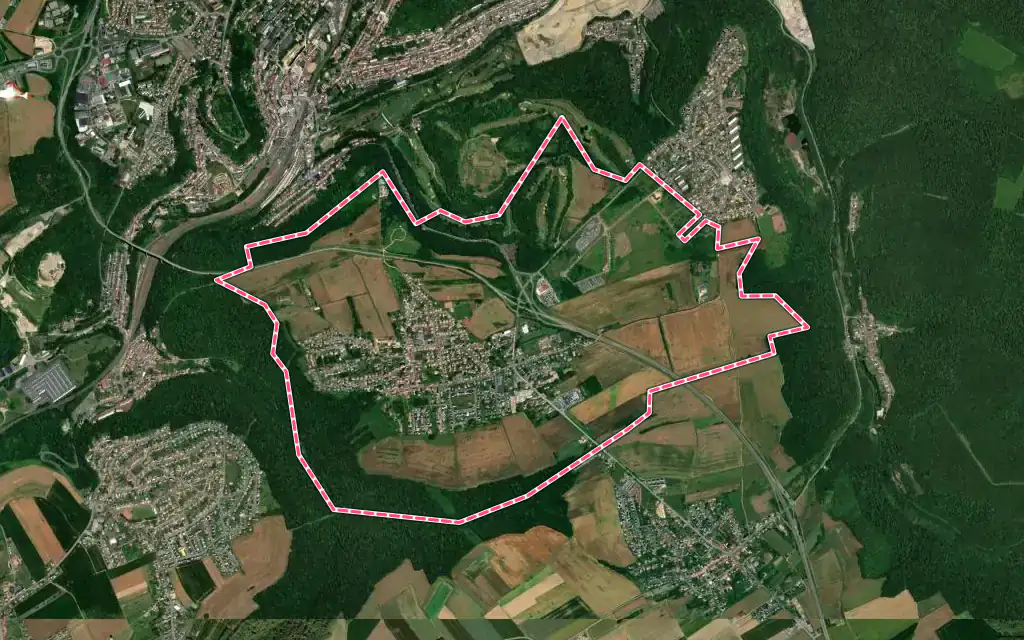 Vue satellite de Mexy avec ses contours administratifs