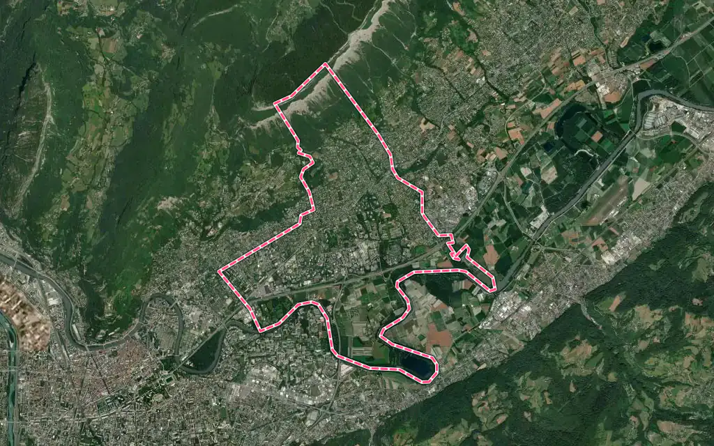 Vue satellite de Meylan avec ses contours administratifs