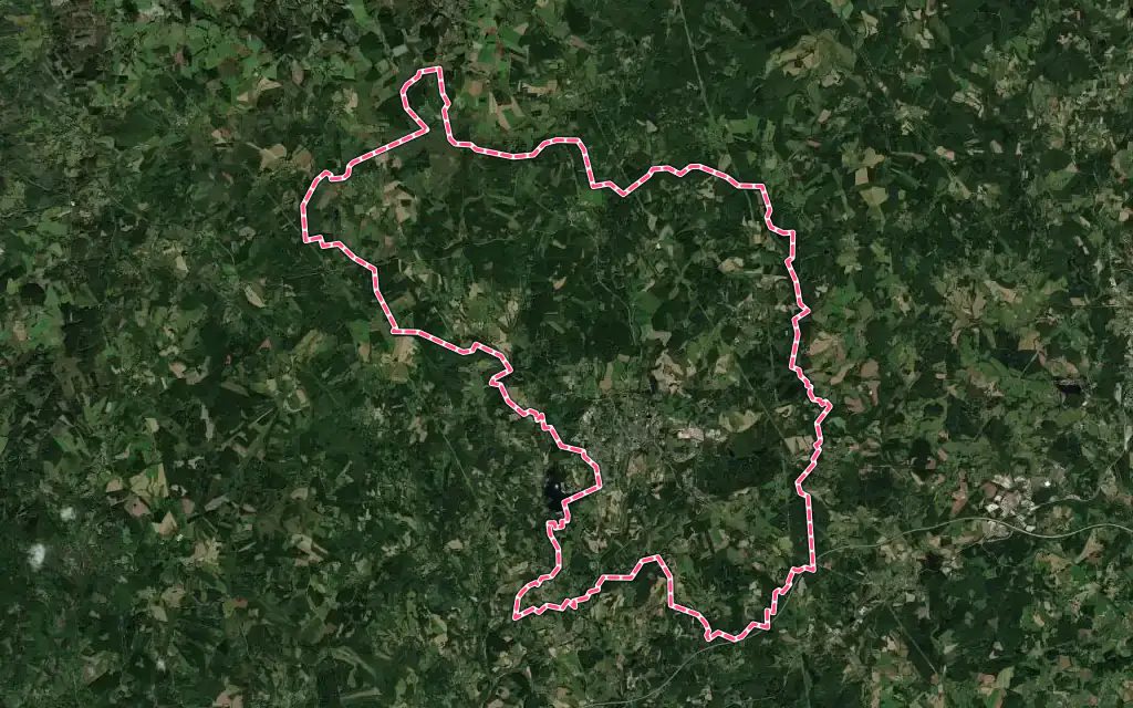 Vue satellite de Meymac avec ses contours administratifs