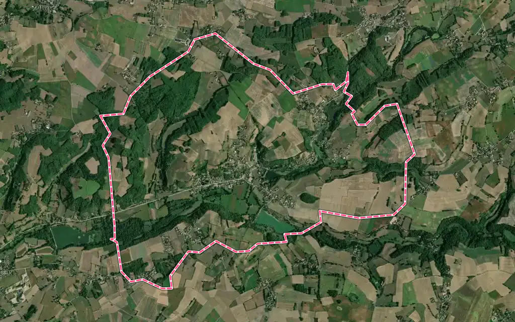 Vue satellite de Meyrieu-les-Étangs avec ses contours administratifs