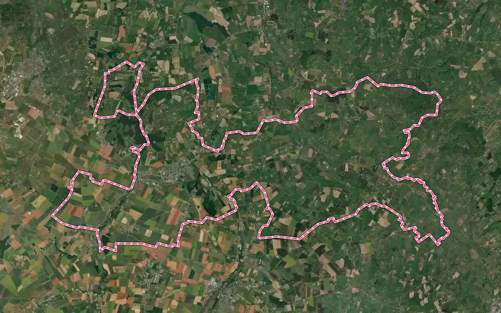 Vue satellite de Mézidon Vallée d'Auge avec ses contours administratifs