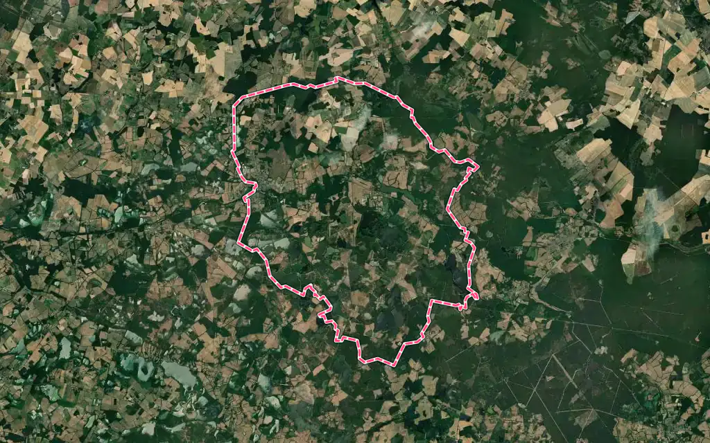 Vue satellite de Mézières-en-Brenne avec ses contours administratifs