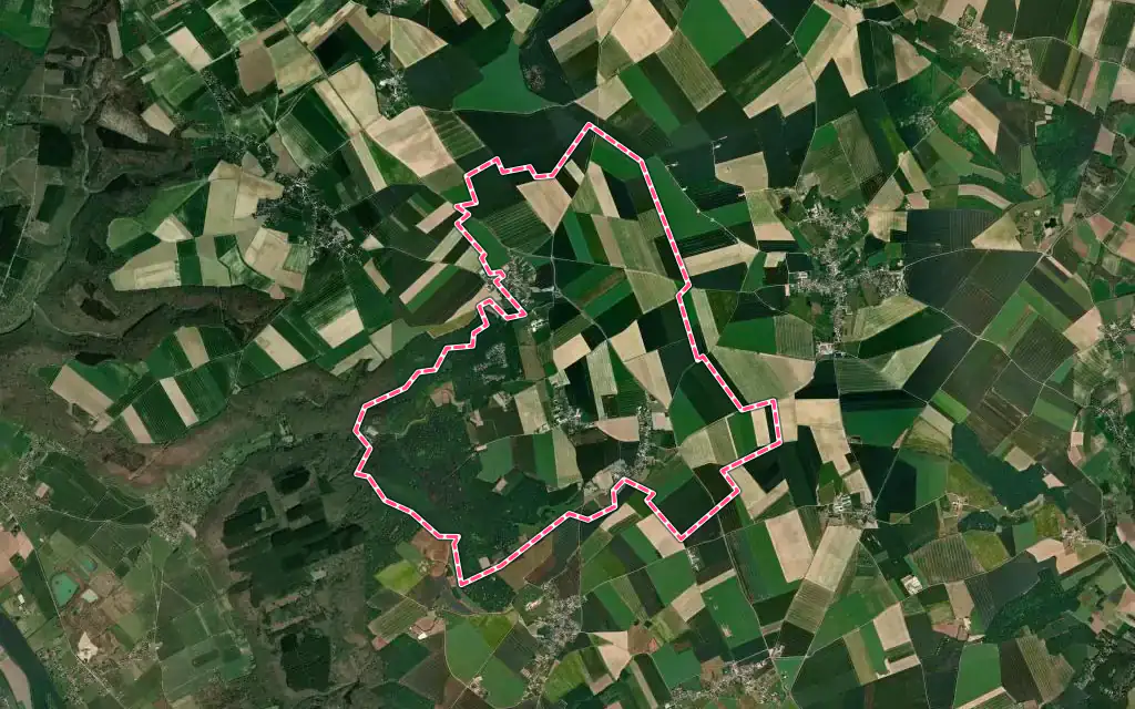 Vue satellite de Mézières-en-Vexin avec ses contours administratifs