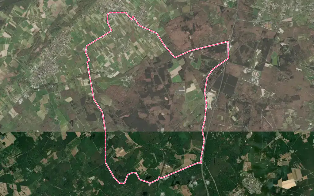 Vue satellite de Mézières-lez-Cléry avec ses contours administratifs