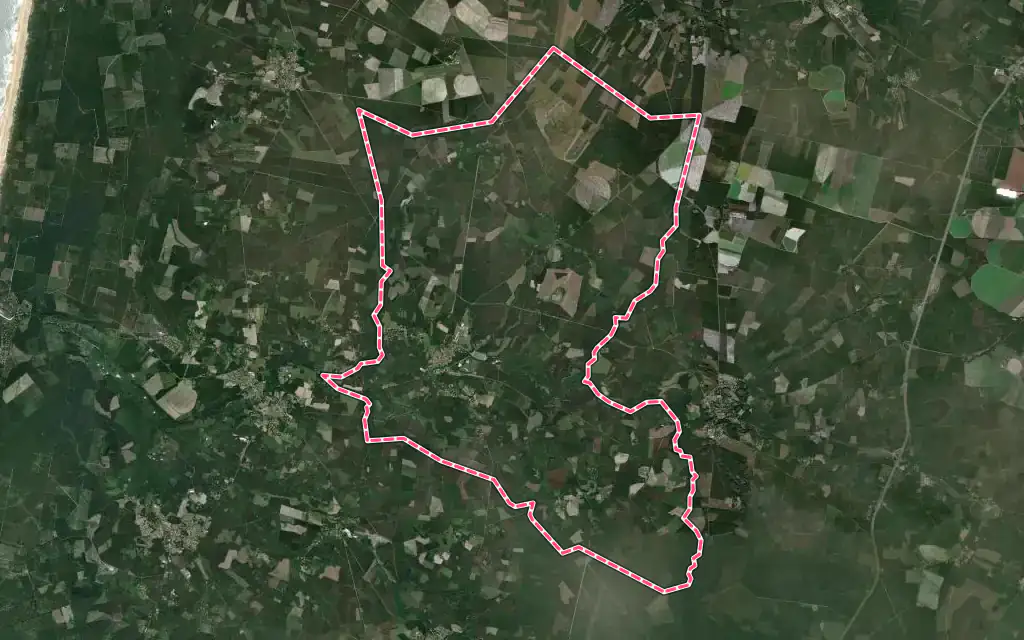 Vue satellite de Mézos avec ses contours administratifs