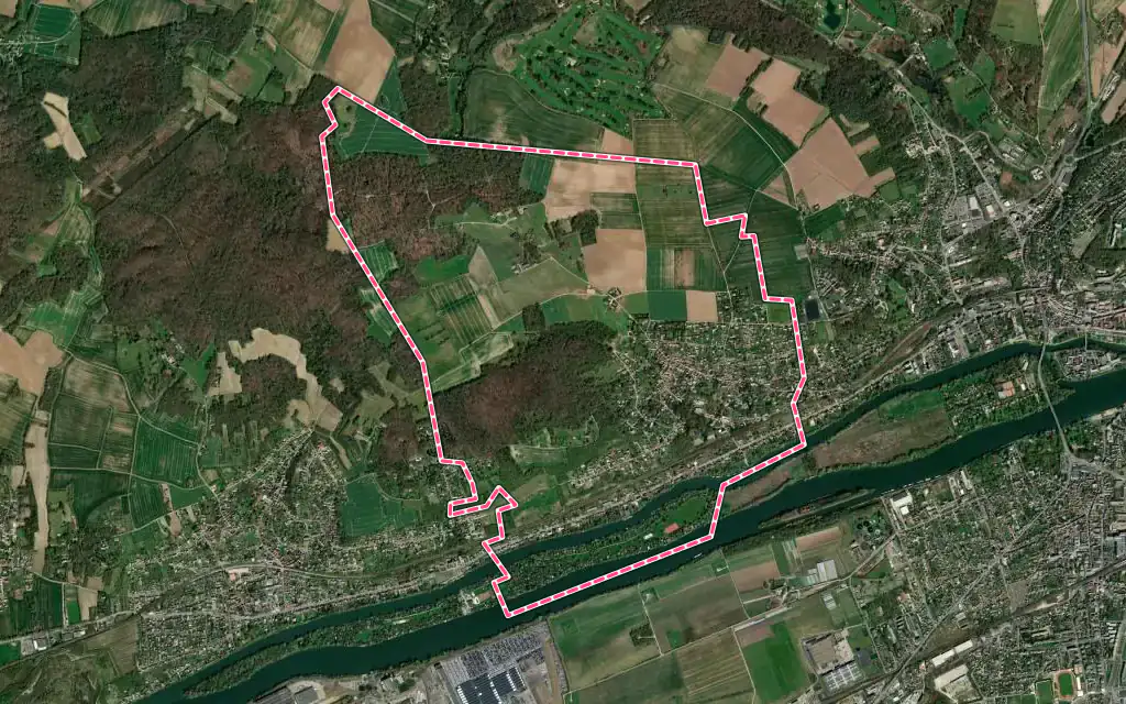 Vue satellite de Mézy-sur-Seine avec ses contours administratifs