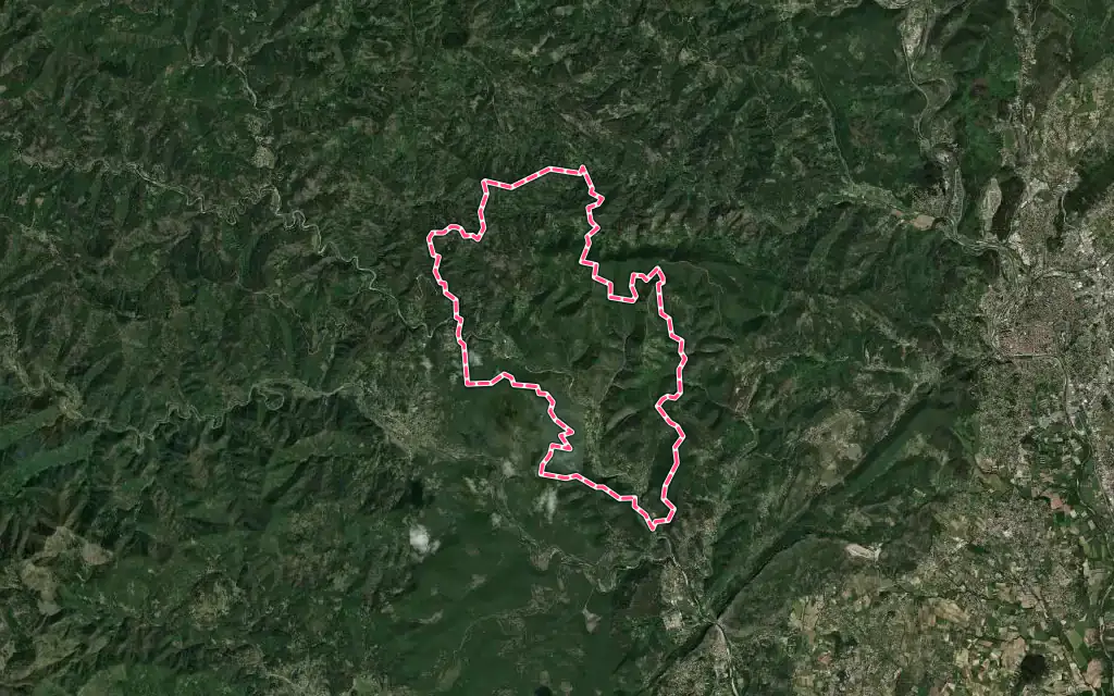 Vue satellite de Mialet avec ses contours administratifs
