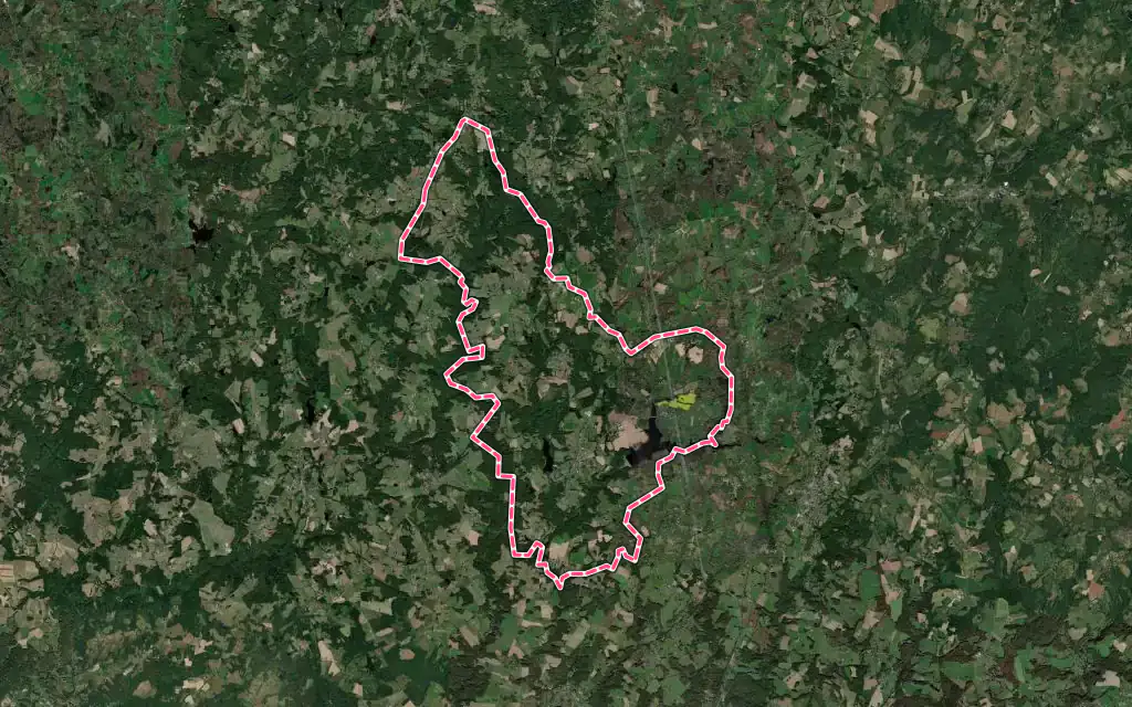 Vue satellite de Mialet avec ses contours administratifs