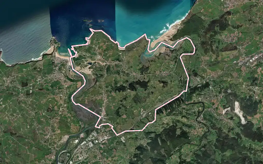 Vista satélite de Miengo con su contorno administrativo