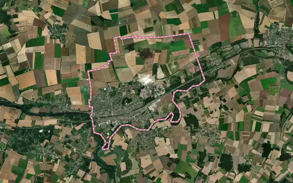 Vue satellite de Migennes avec ses contours administratifs