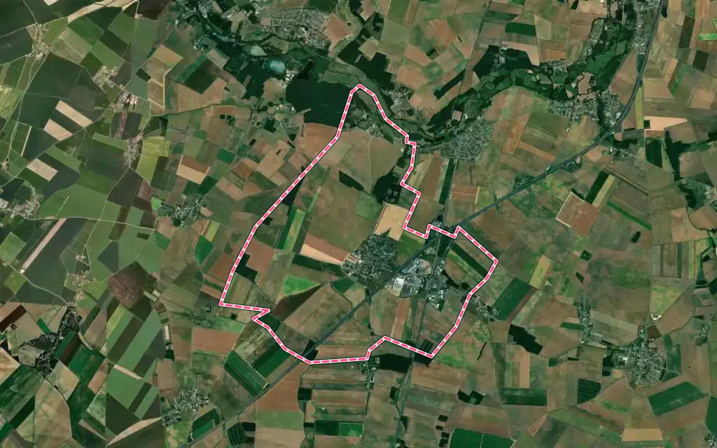 Vue satellite de Mignières avec ses contours administratifs