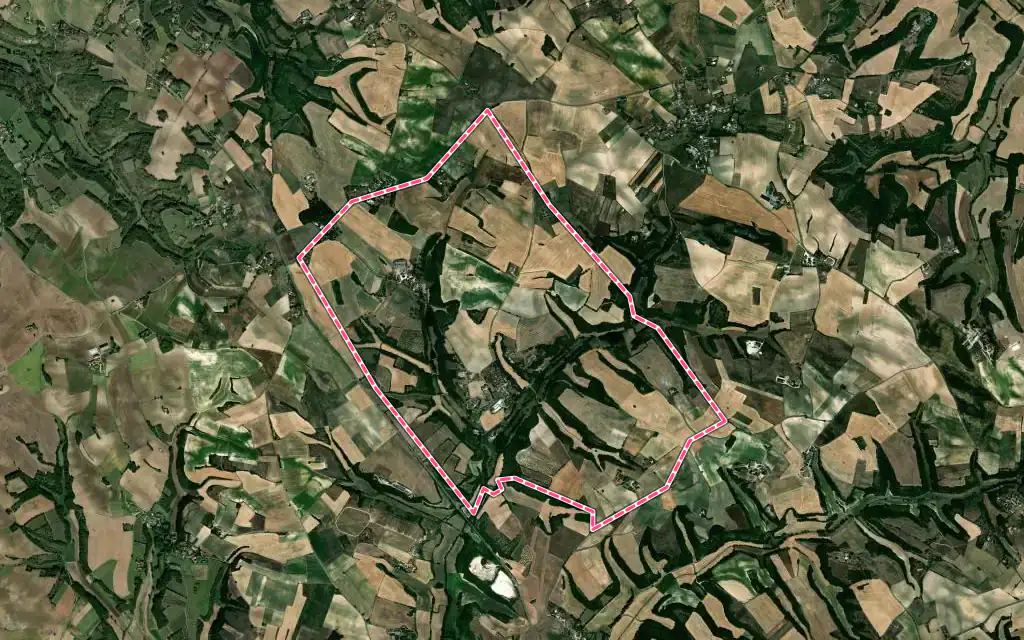 Vue satellite de Milhavet avec ses contours administratifs