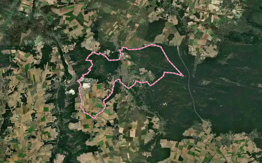 Vue satellite de Milly-la-Forêt avec ses contours administratifs