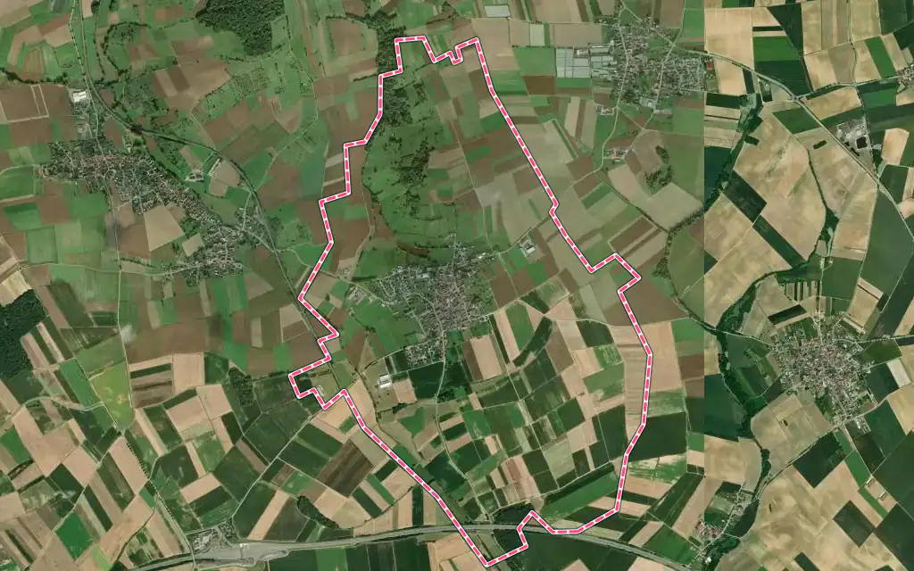 Vue satellite de Minversheim avec ses contours administratifs