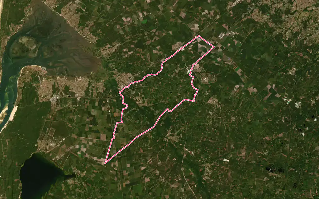 Vue satellite de Mios avec ses contours administratifs
