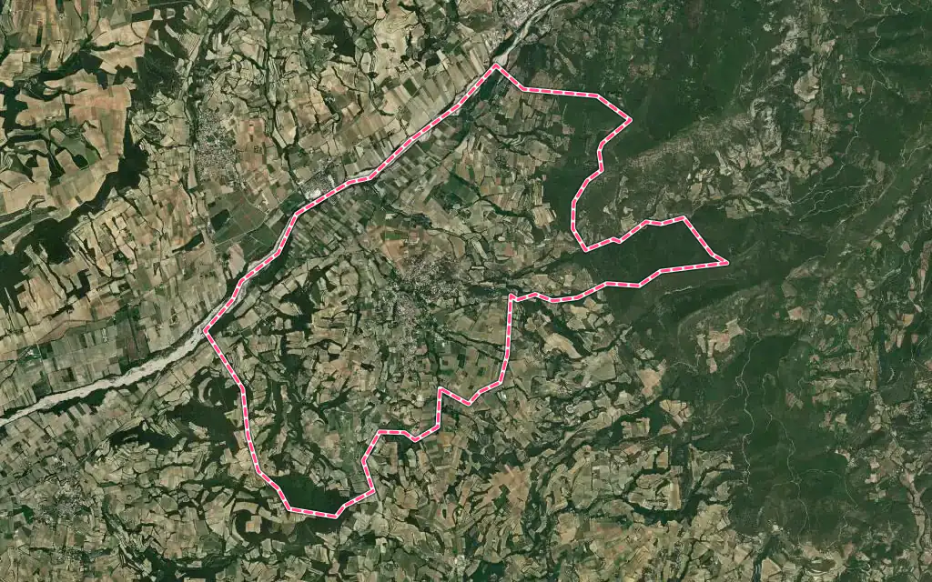 Vue satellite de Mirabel-aux-Baronnies avec ses contours administratifs