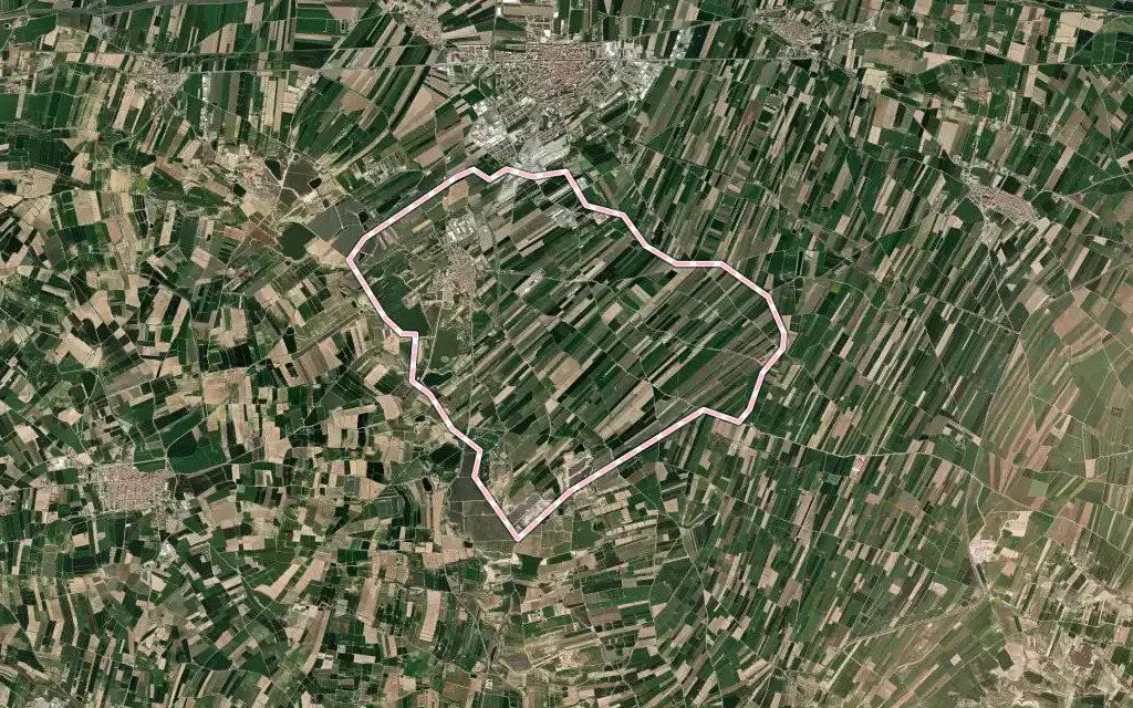 Vista satélite de Miralcamp con su contorno administrativo