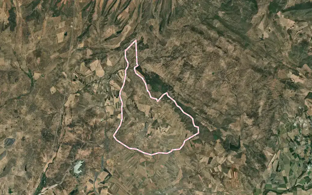Vista satélite de Mirandilla con su contorno administrativo