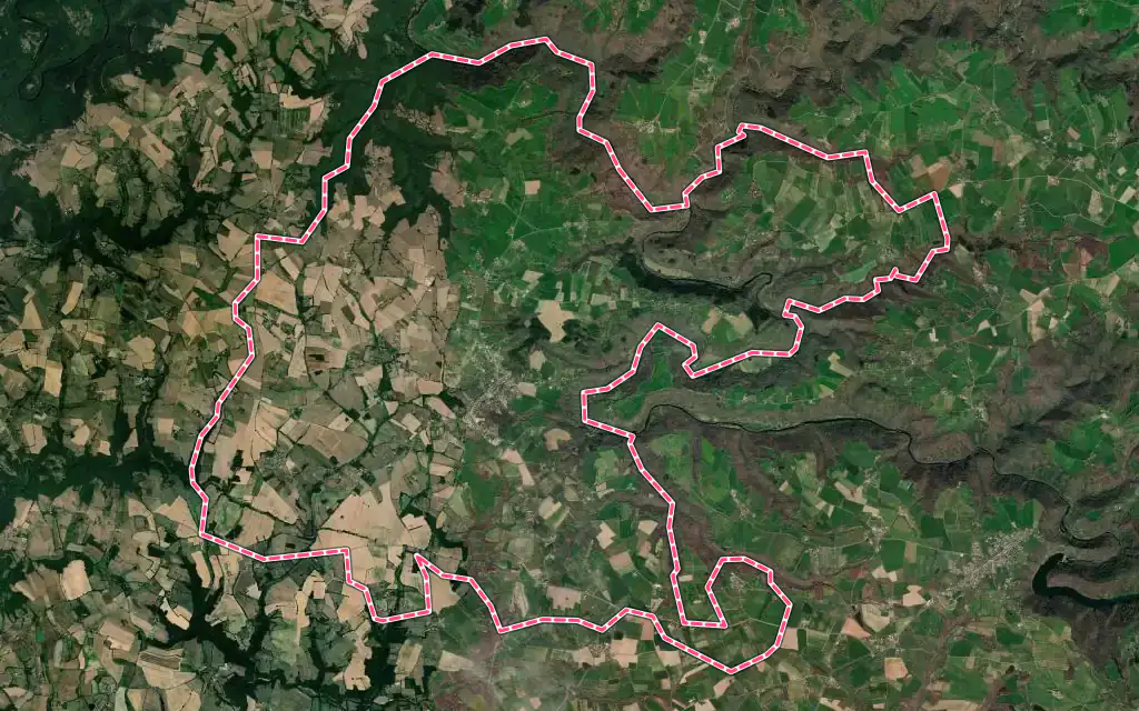 Vue satellite de Mirandol-Bourgnounac avec ses contours administratifs