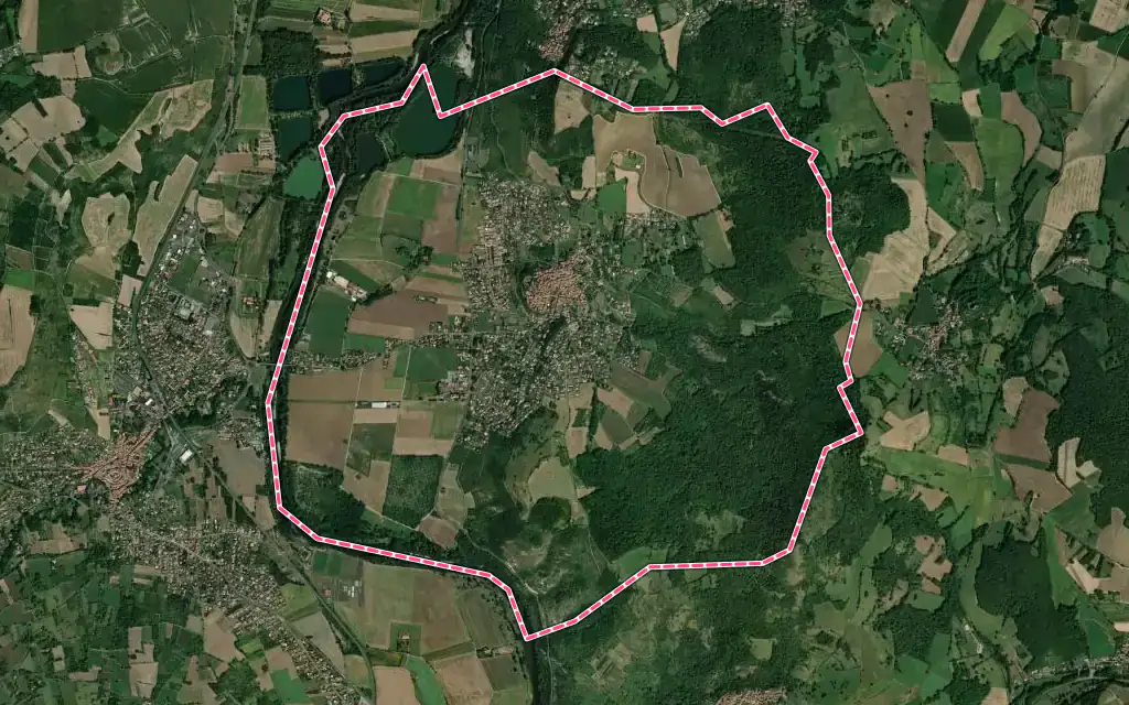 Vue satellite de Mirefleurs avec ses contours administratifs