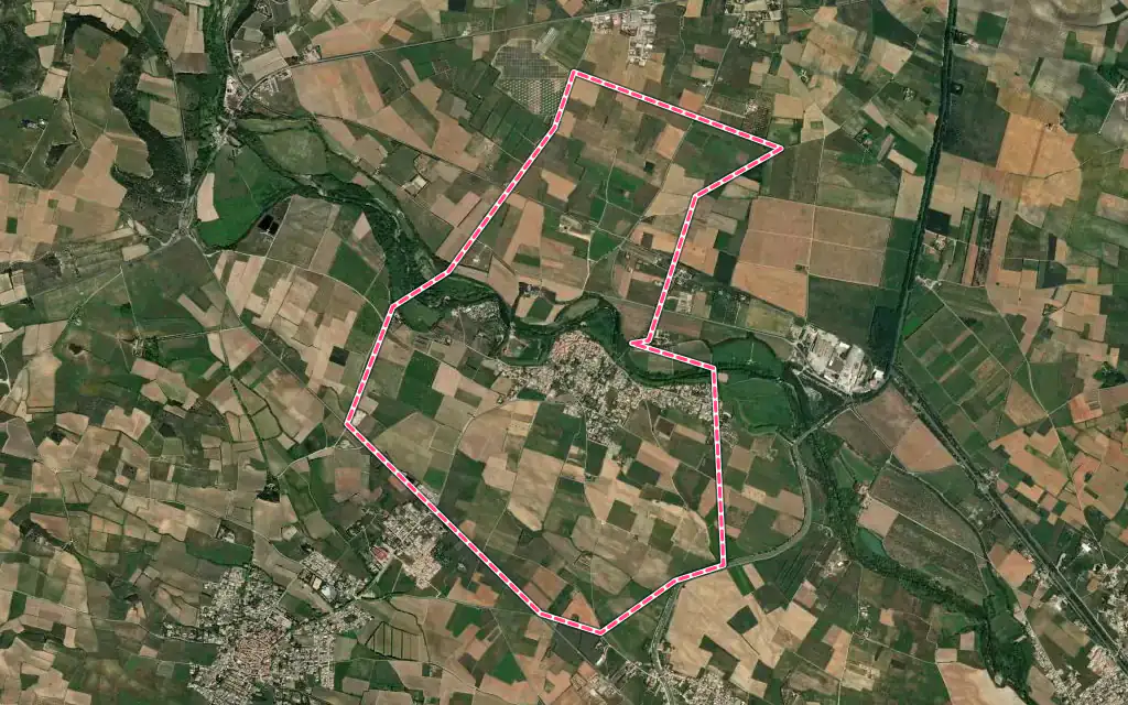 Vue satellite de Mirepeisset avec ses contours administratifs