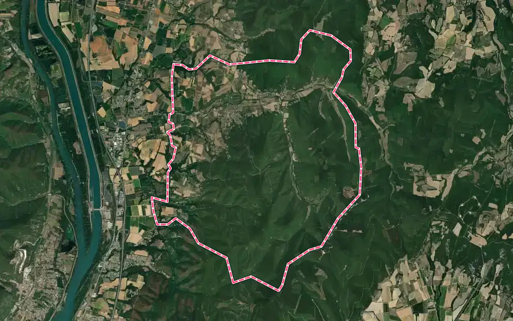 Vue satellite de Mirmande avec ses contours administratifs