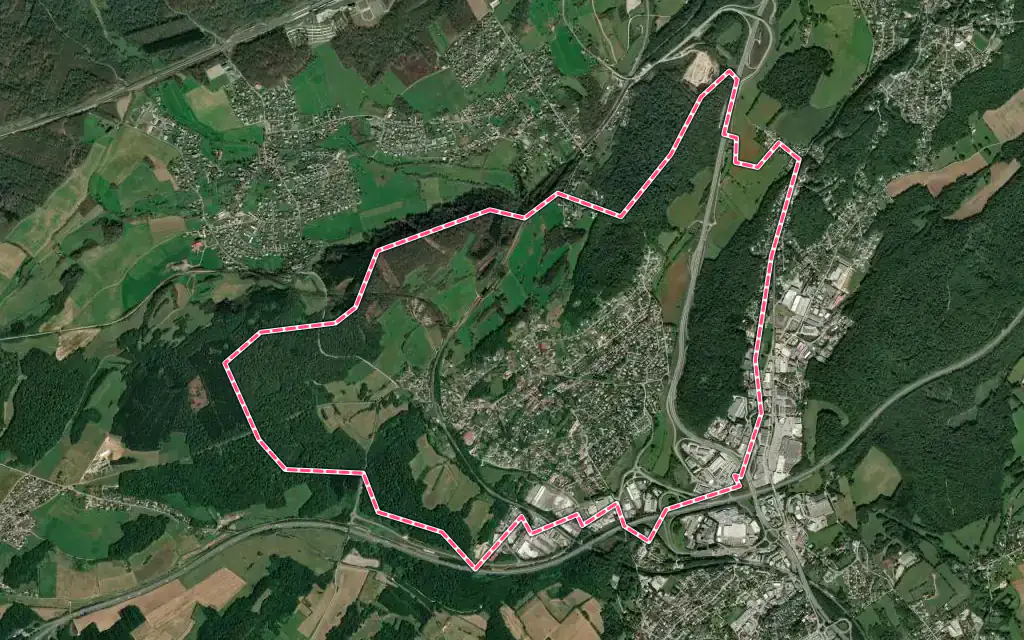 Vue satellite de Miserey-Salines avec ses contours administratifs