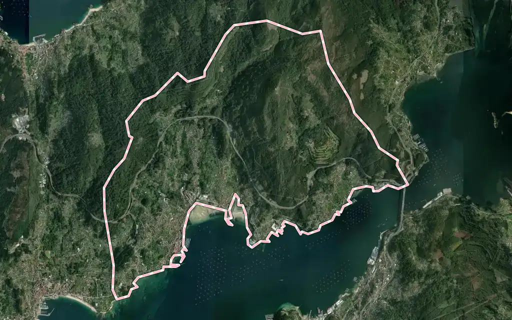 Vista satélite de Moaña con su contorno administrativo